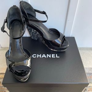 Summer Sale! Chanel Patent Leather Wedge Sandals